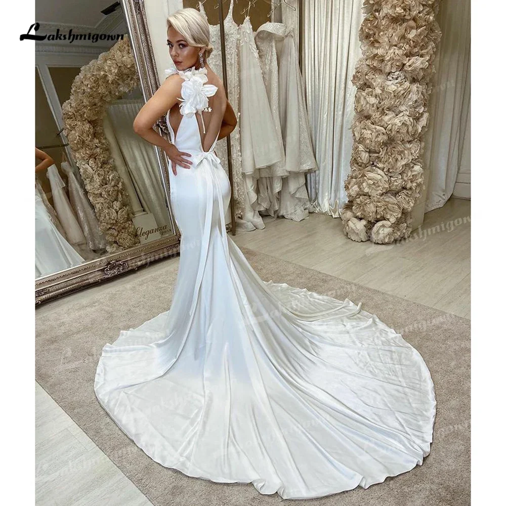 2025 Simple Sexy V Neck Spaghetti Straps Open Back Belt Bow Pleat Satin Mermaid Wedding Dress Custom For Women Bridal Gown vesti