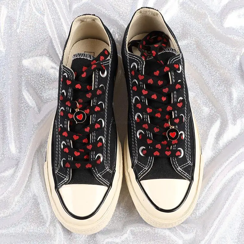 1 Pair Flat Shoelaces Heart Pattern Printing Shoe Laces Tightly Woven Do Not Fade Shoe Lace For Sneakers Shoe Rope Unisex