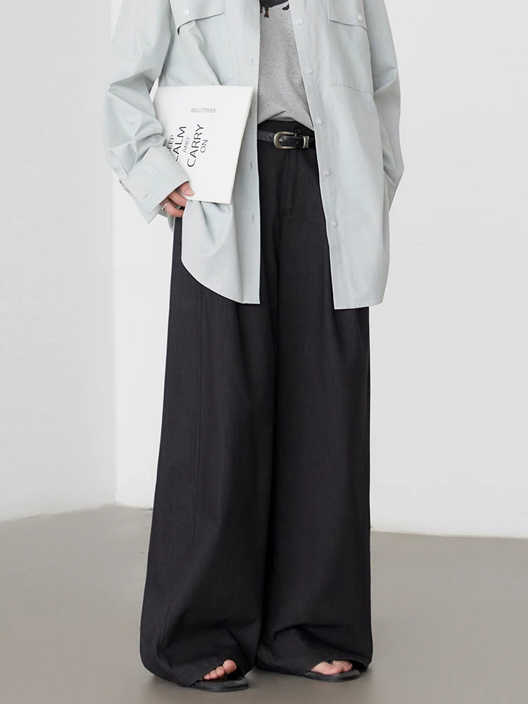 CHIC VEN Women Pants Casual Solid High Waisted Loose Pleated Wide Leg Suit Pant  Female Trousers Spring Autumn New 2025