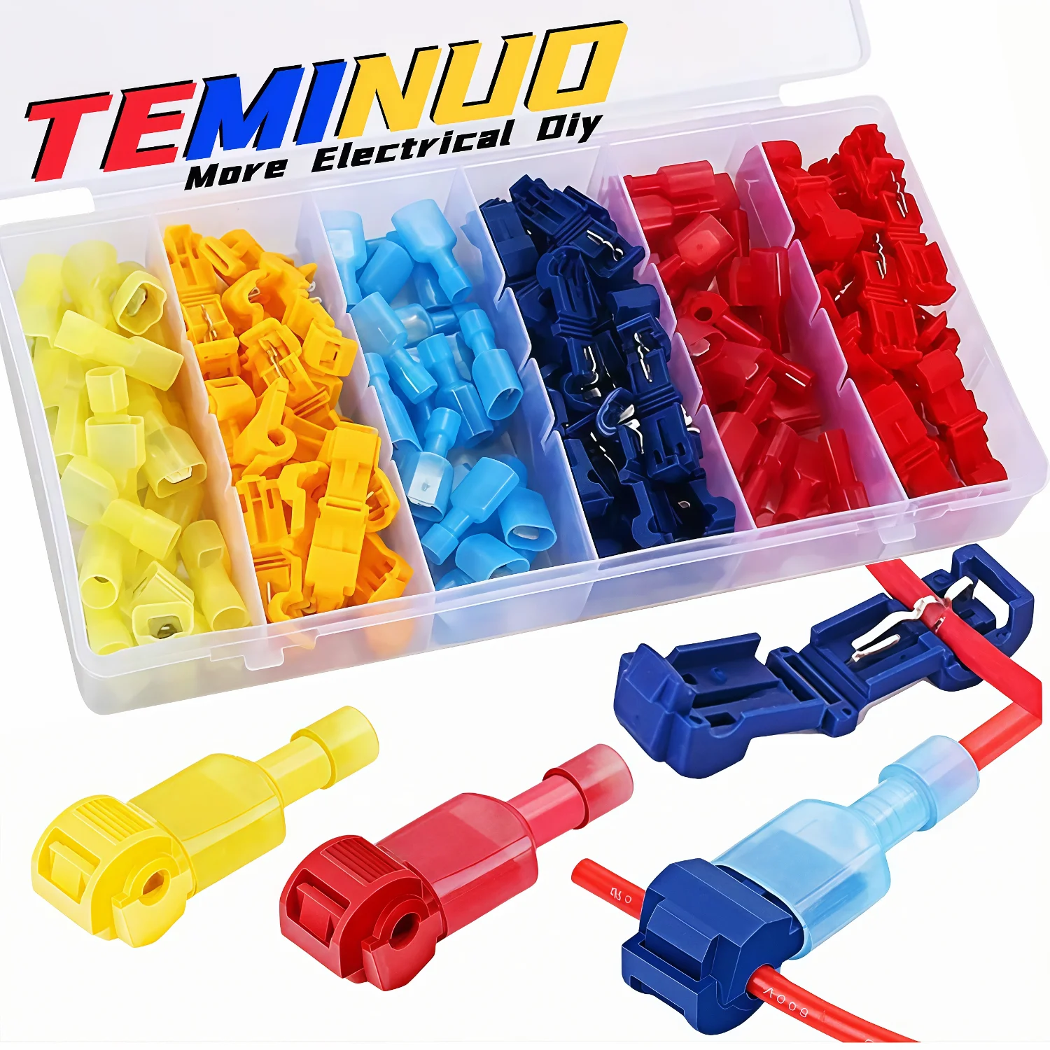 30/70/110pcs T Tap Wire Connectors, Self-Stripping with Nylon Fully Insulated Quick Disconnect Splice Electrical Spade Terminals