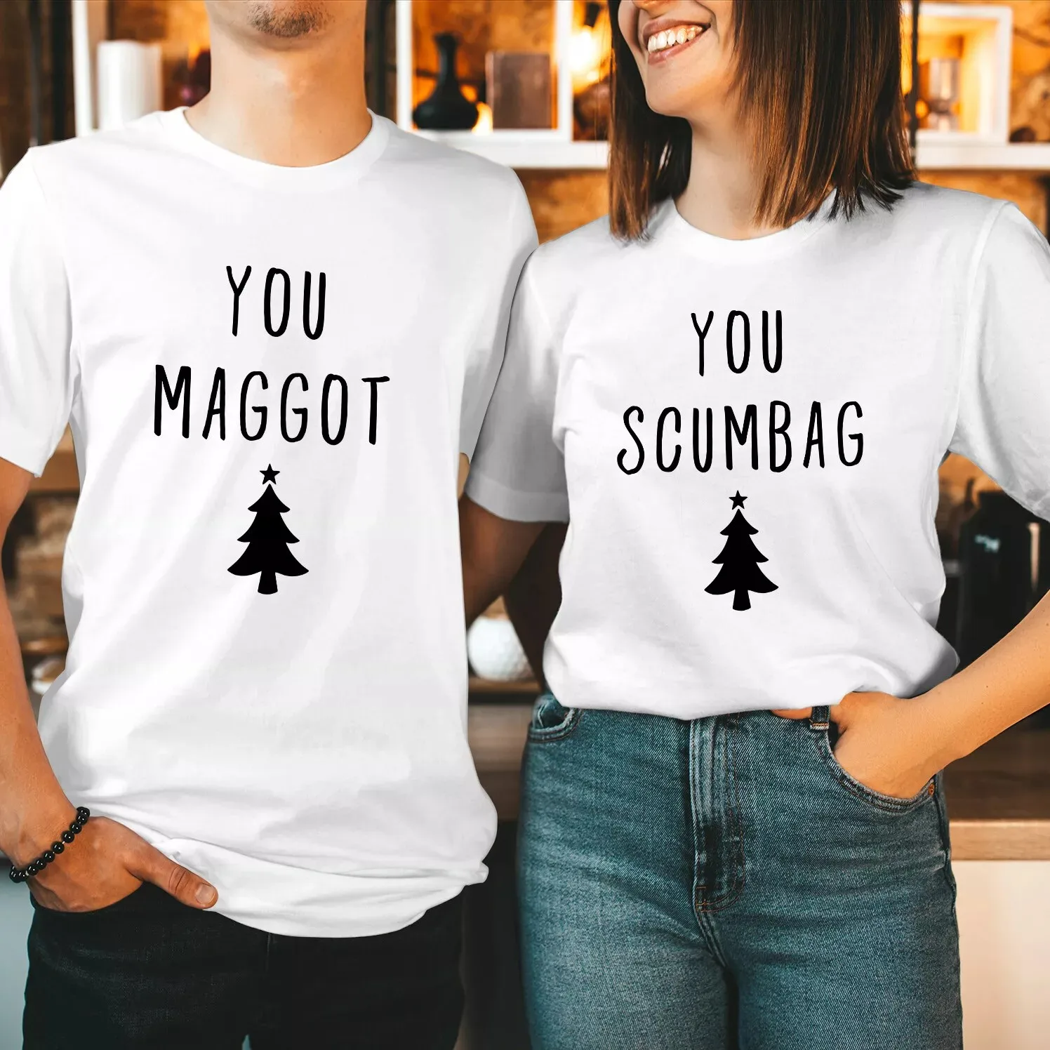 TSHIRT You MAGGOT SCUMBAG Couple Matching Christmas T-Shirt Xmas Family Holiday Light up Christmas season outfits with T-Shirts