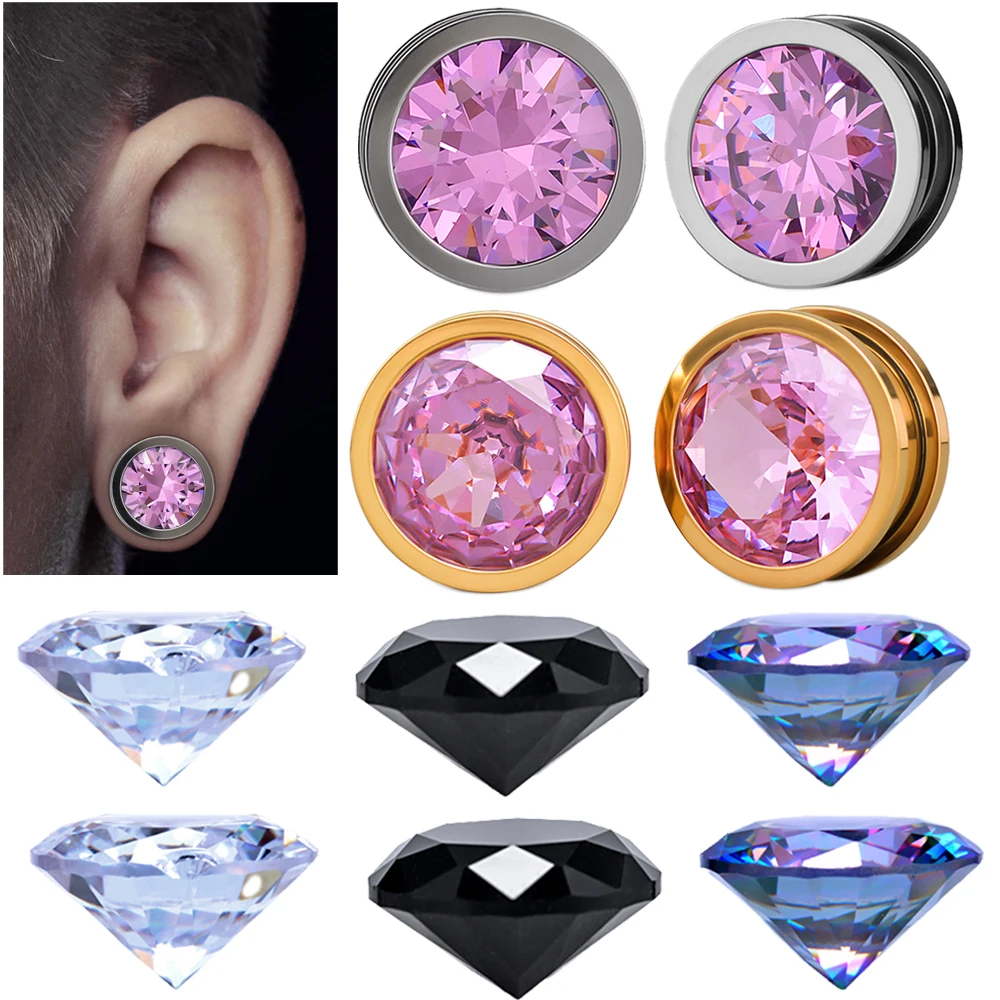 1Set Stainless Steel DIY 4 Color Zircon Ear Plugs Screw Ear Gauge Flesh Stretchers Punk Piercing Earrings Body Piercing Jewelry