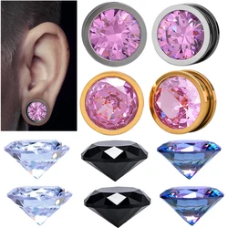 1Set Stainless Steel DIY 4 Color Zircon Ear Plugs Screw Ear Gauge Flesh Stretchers Punk Piercing Earrings Body Piercing Jewelry