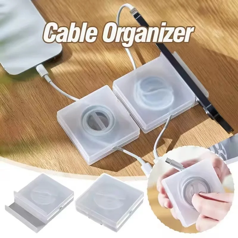Rotatable Transparent Square Wire Winder Box Cable Management Retractable Cord Organizer Portable For USB Charger Earphones Cord