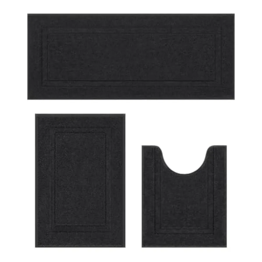 Bathroom Rugs Sets 3 Pcs Bath Mat U Shaped Toilet Rug 20x47+ 20x32+ 20x24, Soft Fluffy Microfiber Bath Rugs Set, Non Slip Washa