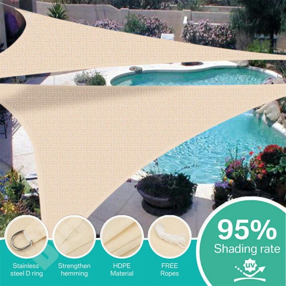 Triangle Sun Shade Sail Breathable HDPE Sunscreen Awning UV Block Canopy for Outdoor Garden Patio Yard Pergola Pool Carport