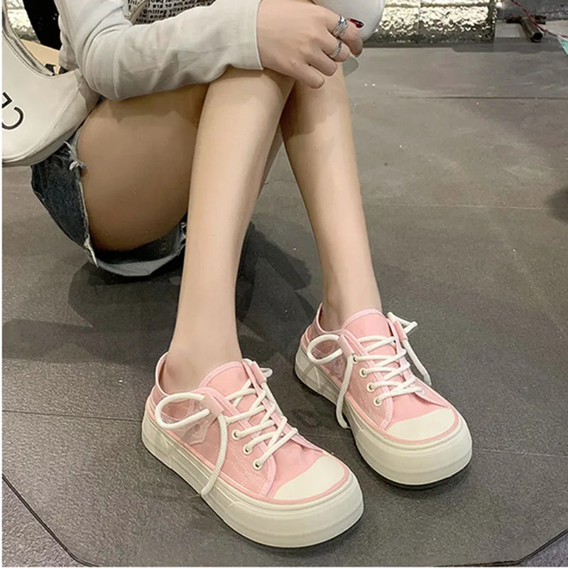 Cute Big Head Canvas Shoes Spring Women Sneakers Two Wear Thick Bottom Board Shoes Retro Students Tennis Sport Shoes Zapatillas