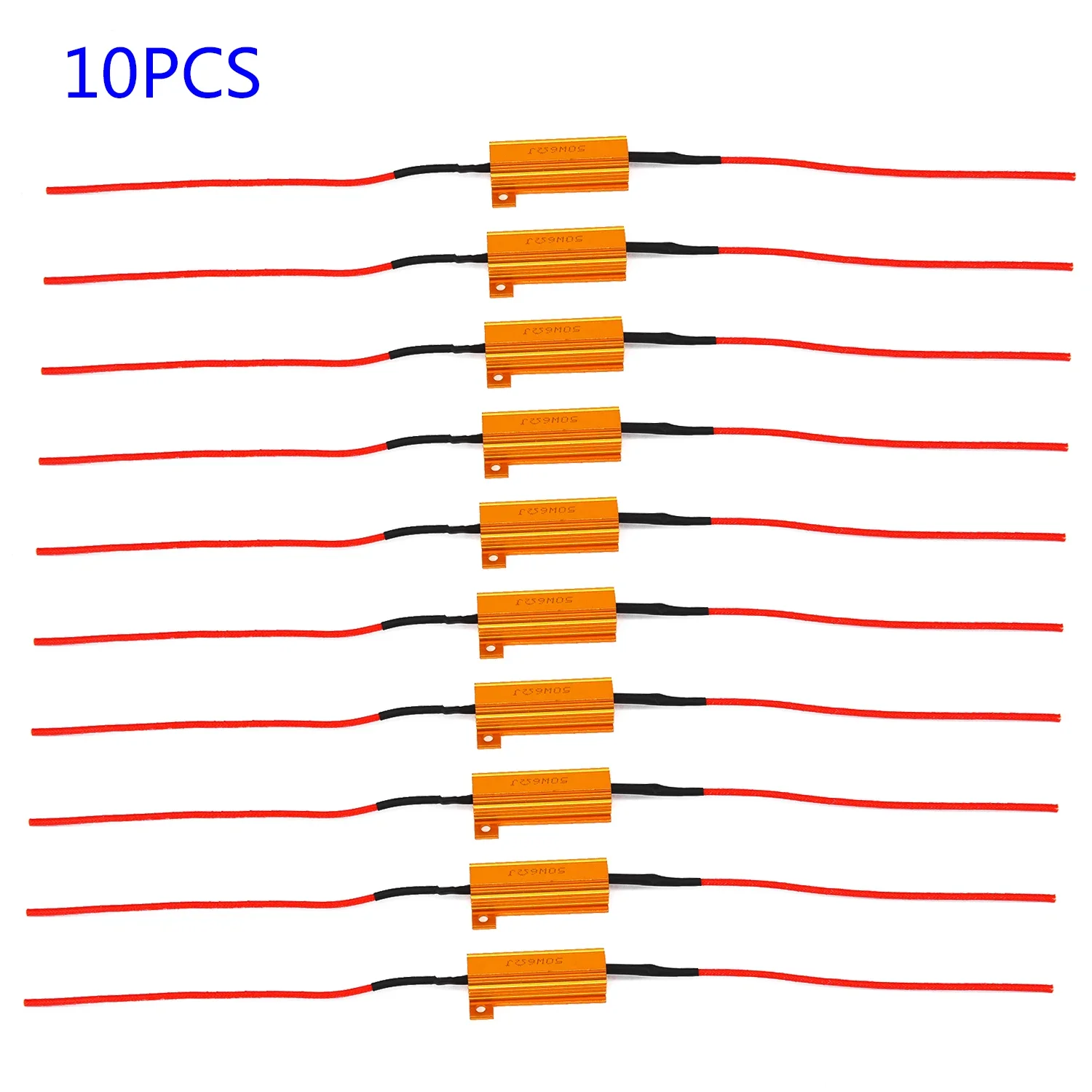 

10pcs 50W 6 Ohm LED Lamp Decoder Brake Light Fault Canceller Resistor Golden Aluminum Housing High Precision Vibration-Resistant