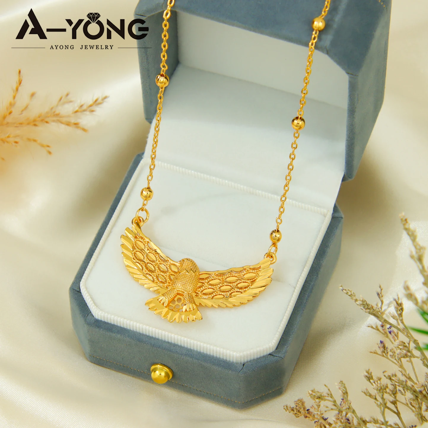 Arabische Mode Adler-Halskette 21k Vergoldet Dubai Vintage Tier-Anhänger Ketten Nahost Damen Event Party Schmuck – Detail 5