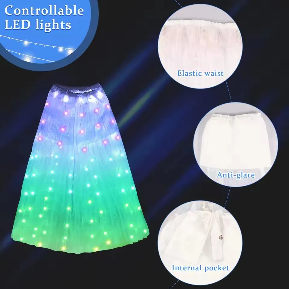 New LED Dance Skirt for Adult Belly Dance Performance Props White Light Luminous Dancewear Halloween Party Dance Stage Costumes