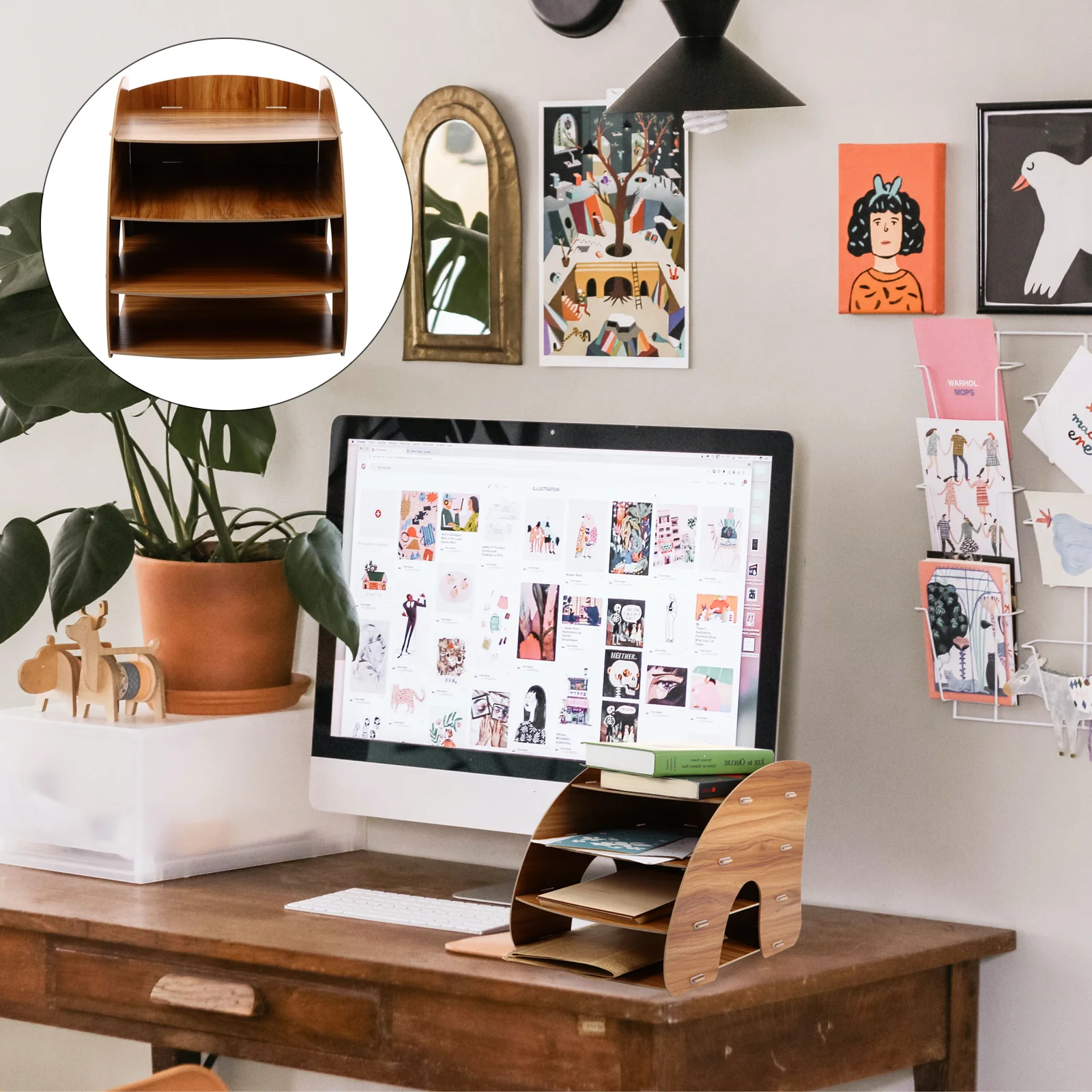 منظم الملفات الخشبي، رف تخزين متعدد الطبقات، منظم مكتب، تصميم حديث، مقاومة للتآكل على السطح الأملس #2