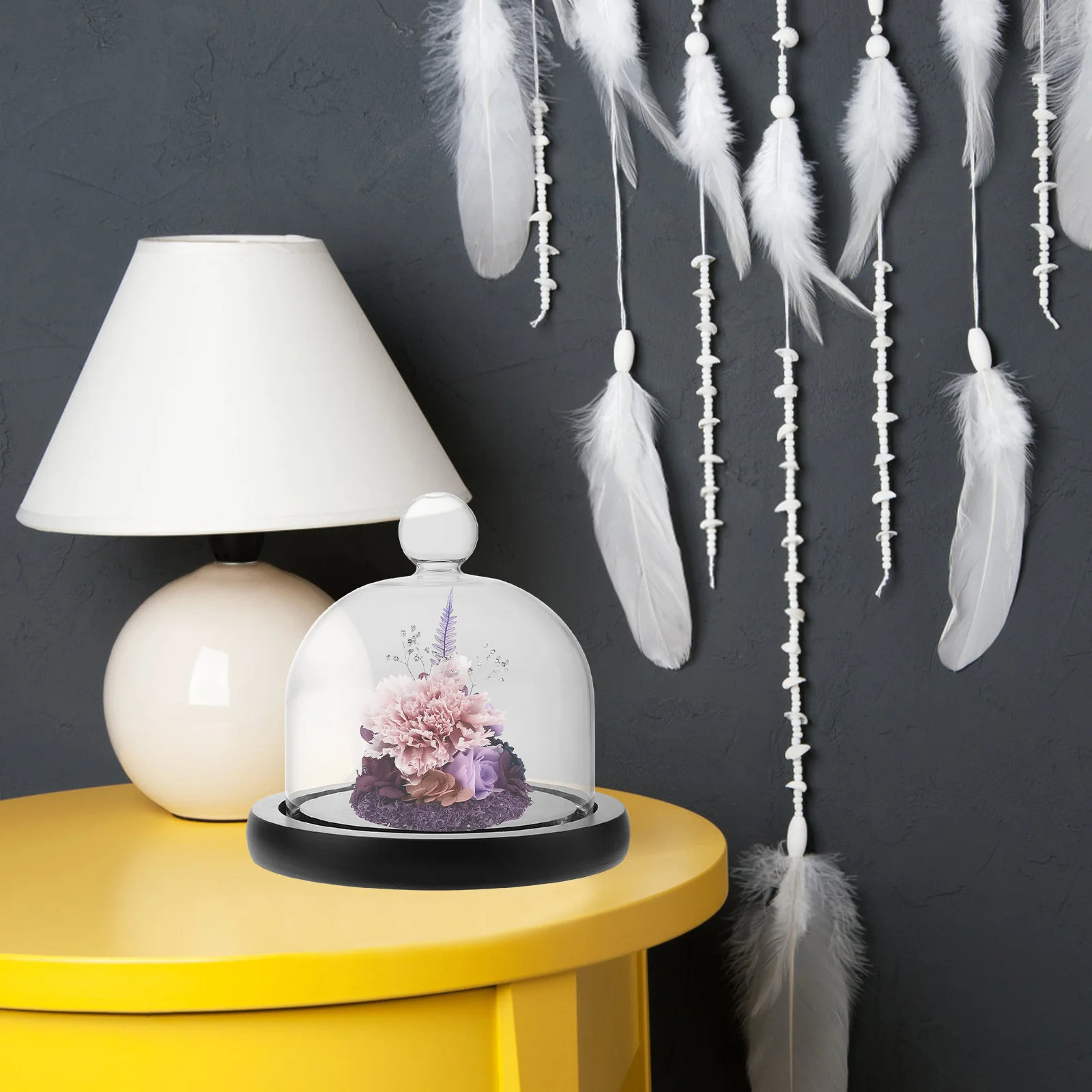 

Glass Display Cover with Clear Dome Design for Eternal Flower Arrangements Dust Resistant Decorative Case Ideal for Shelf