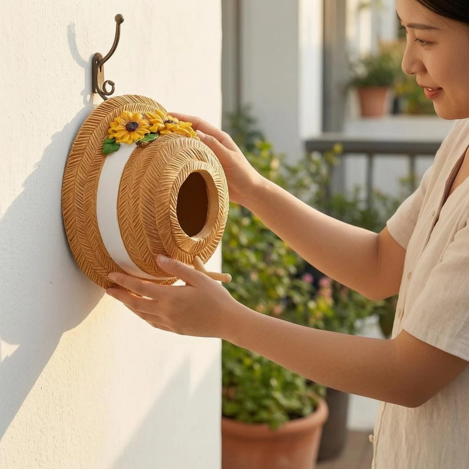 

Straw Hat Birdhouse Resin Sun-Shaped Bloom Birdhouse