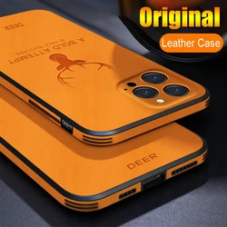 Luxury Business Leather Bumper Case For iPhone 15 14 13 12 11 Pro Max Mini XR XS X 8 7 Plus SE Shockproof Soft Deer Cover Funda