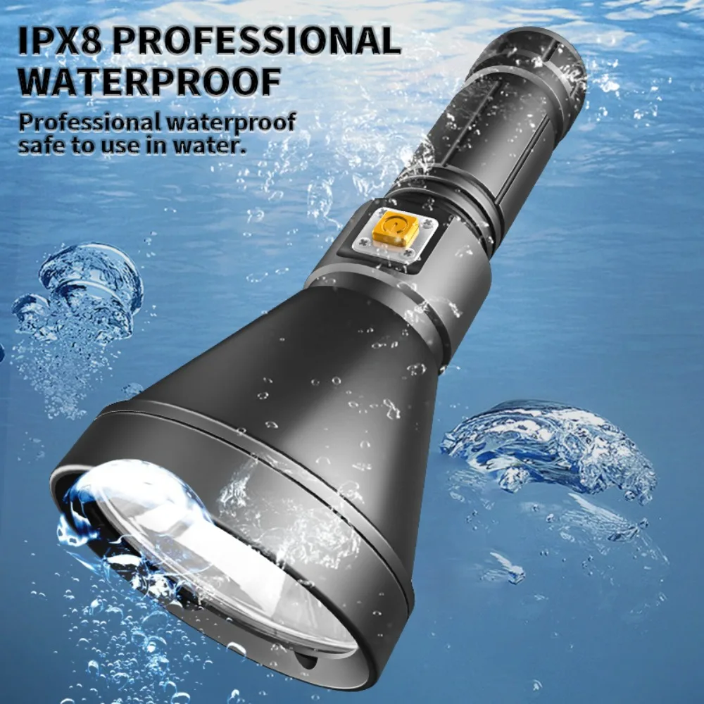 XHP90 Professional Amphibious Diving Flashlight Large Reflector Fixed Focus Waterproof High Brightness Torch for Scuba Diving