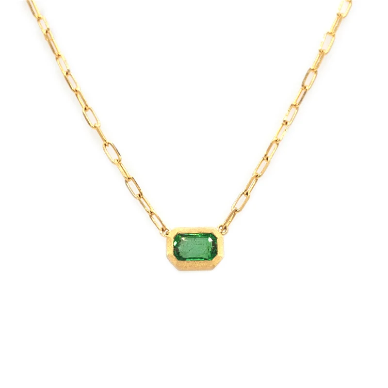 Collares Mujer 925 Sterling Silver Paperclip Chain Necklaces Emerald Zircon Pendant Necklace For Couple Anniversary Gift