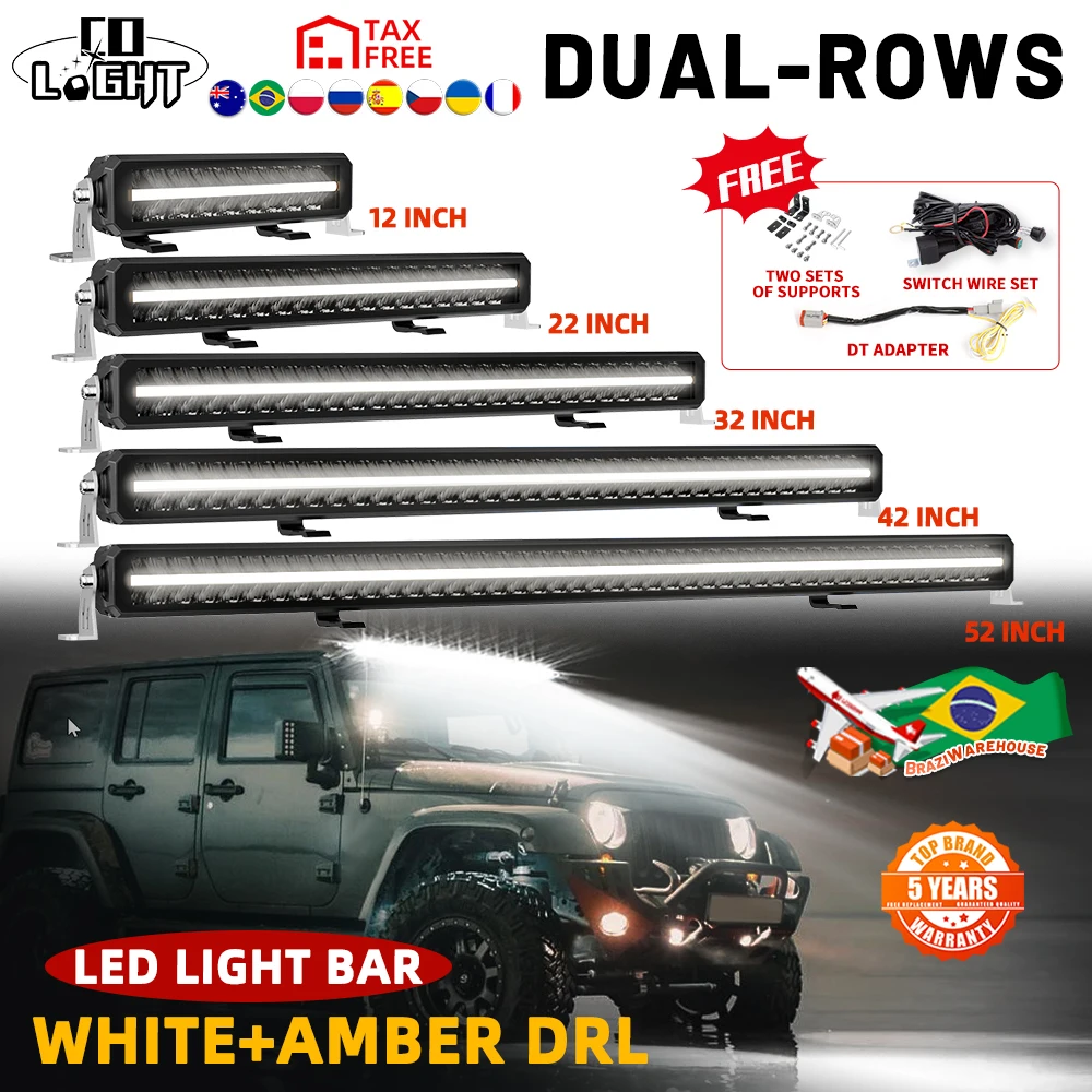 

CO LIGHT 52inch Dual Row LED Light Bar 42" Anti-Glare Work Lights White&Amber DRL Spot Flood Diving Combo Beam 12V 24V for SUV