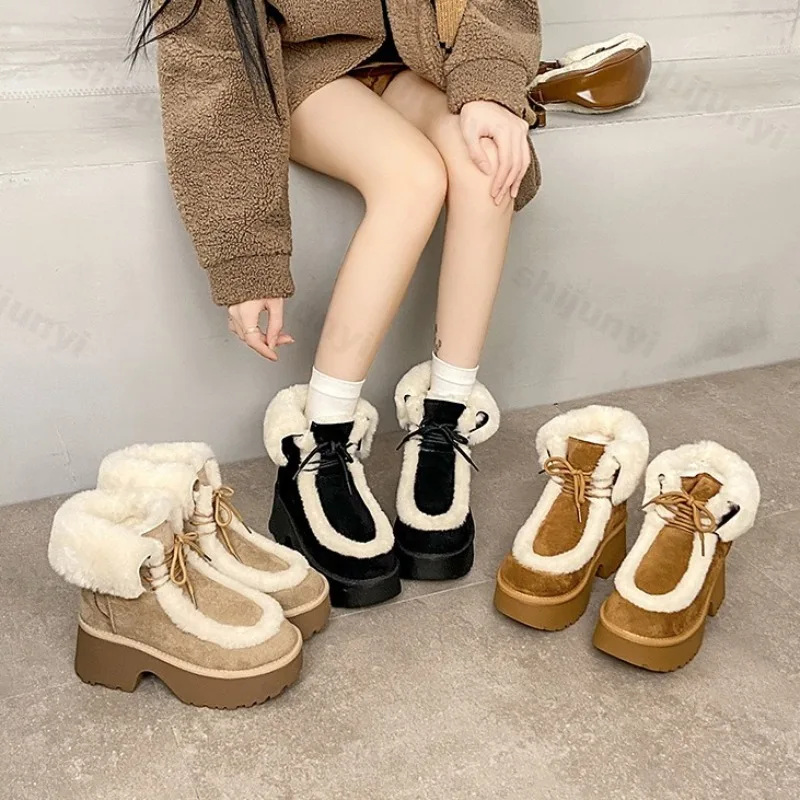 

Fashion Warm Thickern High Top Wedge Heel Snow Boots for Women Winter 2025 Retro Versatile Plush Comfortable Chunky Cotton Boots