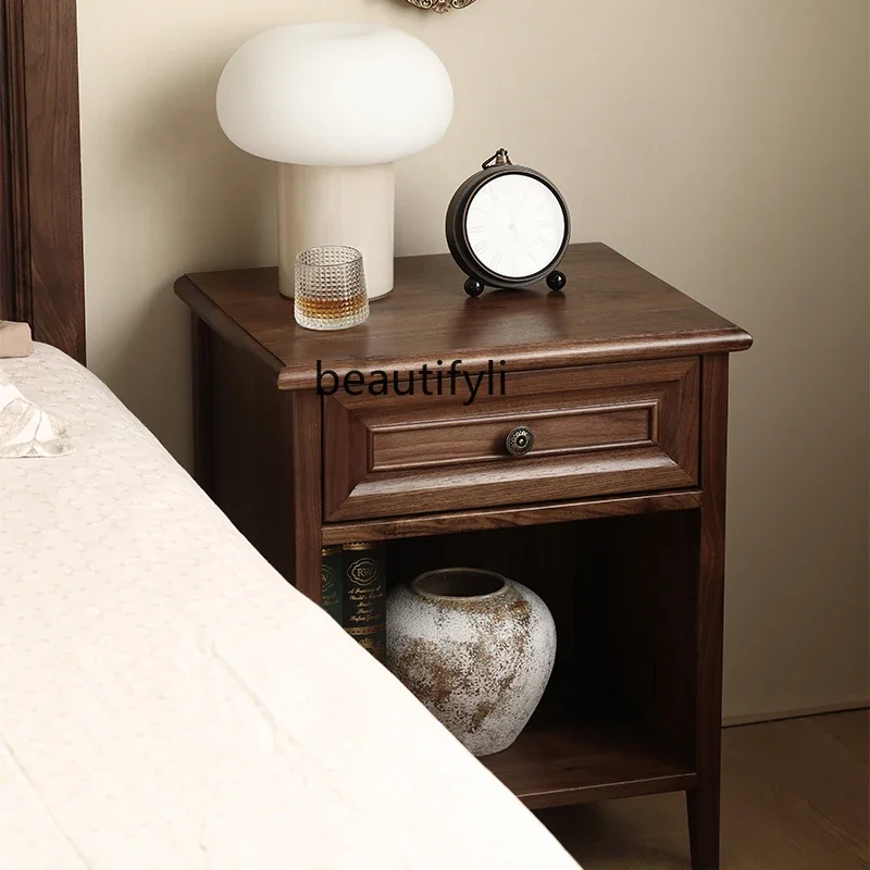 خزانة بجانب السرير من الخشب الصلب على الطراز الأمريكي S، خزانة بجانب السرير بتصميم عتيق، خزانة تخزين بسيطة، أثاث غرفة النوم المتوسطة والقديمة #4