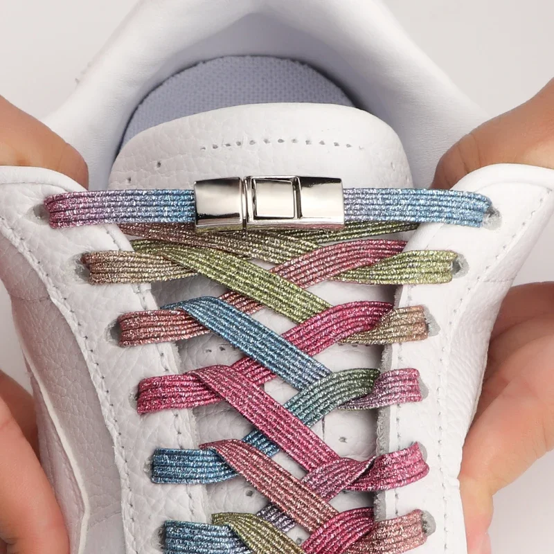 

25 Colors Elastic Shoe Laces Without Ties Casual Flat Shoelaces Pressing The Metal Lock Convenient Lazy Shoes Lace Accessories