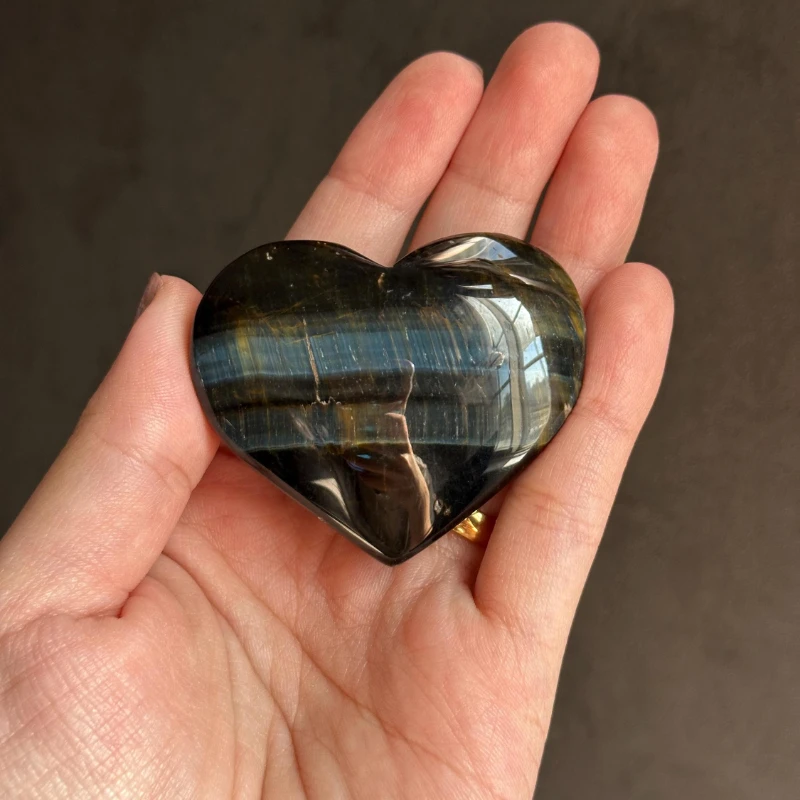 1pc Tiger's Eye Heart Stone - Blue & Yellow Swirling chatoyant gemstone for home Decor, Jewelry Making, Unique Holiday Gift