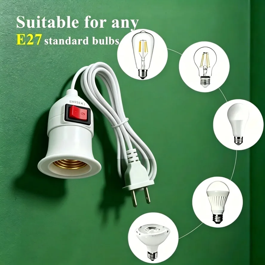 E27 Extended Version Portable Cord Lamp Holder with Switch EU/US Standard Plug for Home Bedroom Warehouse Outdoor 2m 3m 5m