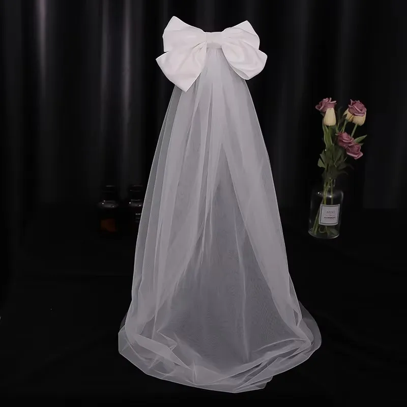 Bride Bridesmaid White Wedding Veils With Big Bow，Bachelor's Party Achelorette Hen Party Bridal Shower Wedding Decorations Gifts image 2