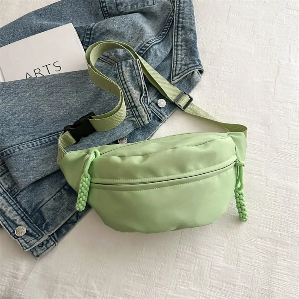 Fashion Zipper Canvas Chest Bag Large Capacity Korean Style Nylon Crossbody Bag Handbag Half Moon Belt Bag Waist Bag Sports