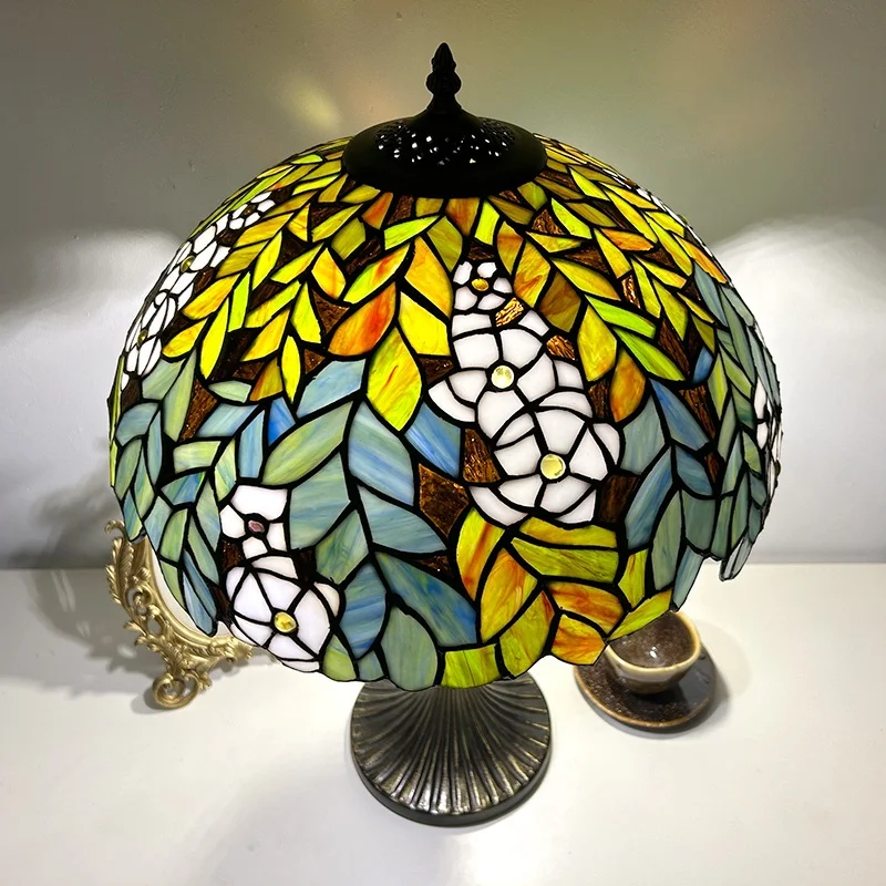 Tiffany Style Reading Desk Lamp Red Floral Stained Glass Lampshade Table Lights Accent Lighting  home Table Lamp