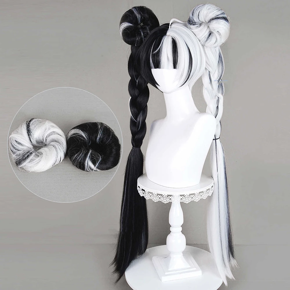 لعبة Zenless Zone Zero Dialyn شعر مستعار تأثيري أسود أبيض طويل الشعر مقاومة للحرارة شعر مستعار اصطناعي كرنفال دعامة الهالوين #2