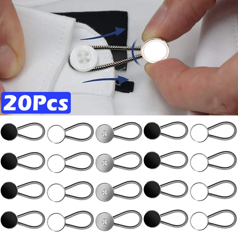 

20Pcs Retractable Buckles Metal Buttons Collar Jeans Waist Extender Adjustable Disassembly Free Sewing Buttons for Clothing Pant