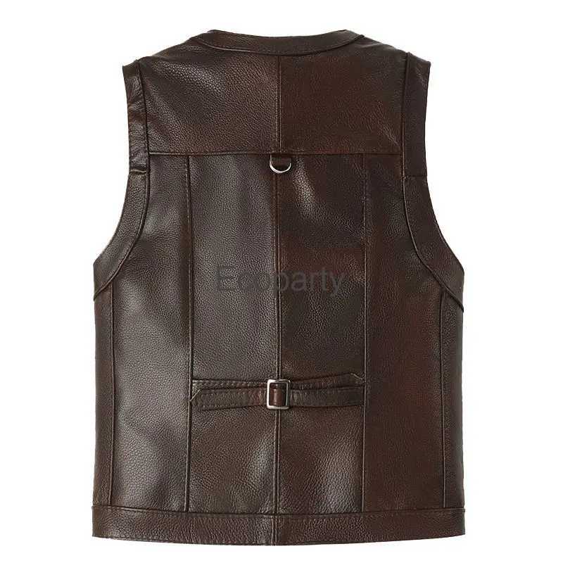 2024 Autumn Winter Leather Vest Men\'s Zipper Waistcoat Steampunk Sleeveless Motorcycle Jackets Casual Multiple Pockets Coat