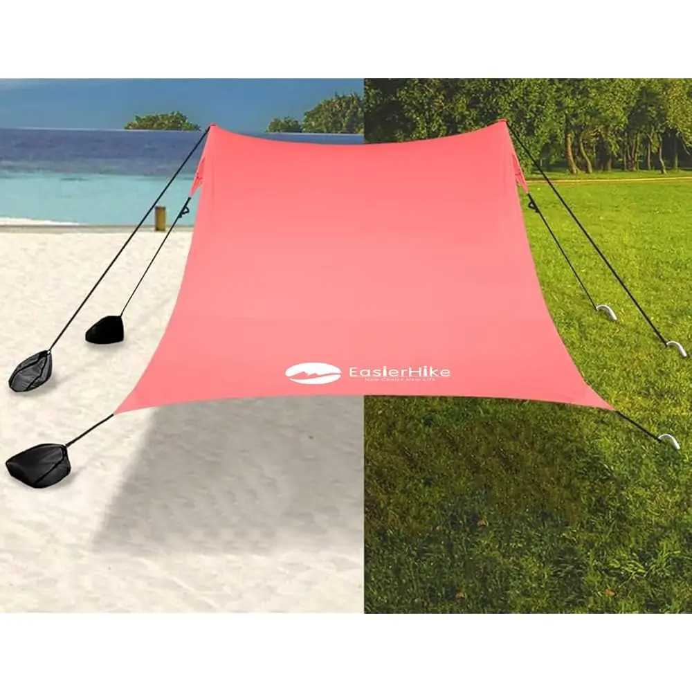 Beach Canopy Windproof Design, Sun Shelter Upf50+ Portable Family Tent With 6 Sandbags Anchors 10X10 Ft 2 Pole Up Outdoor