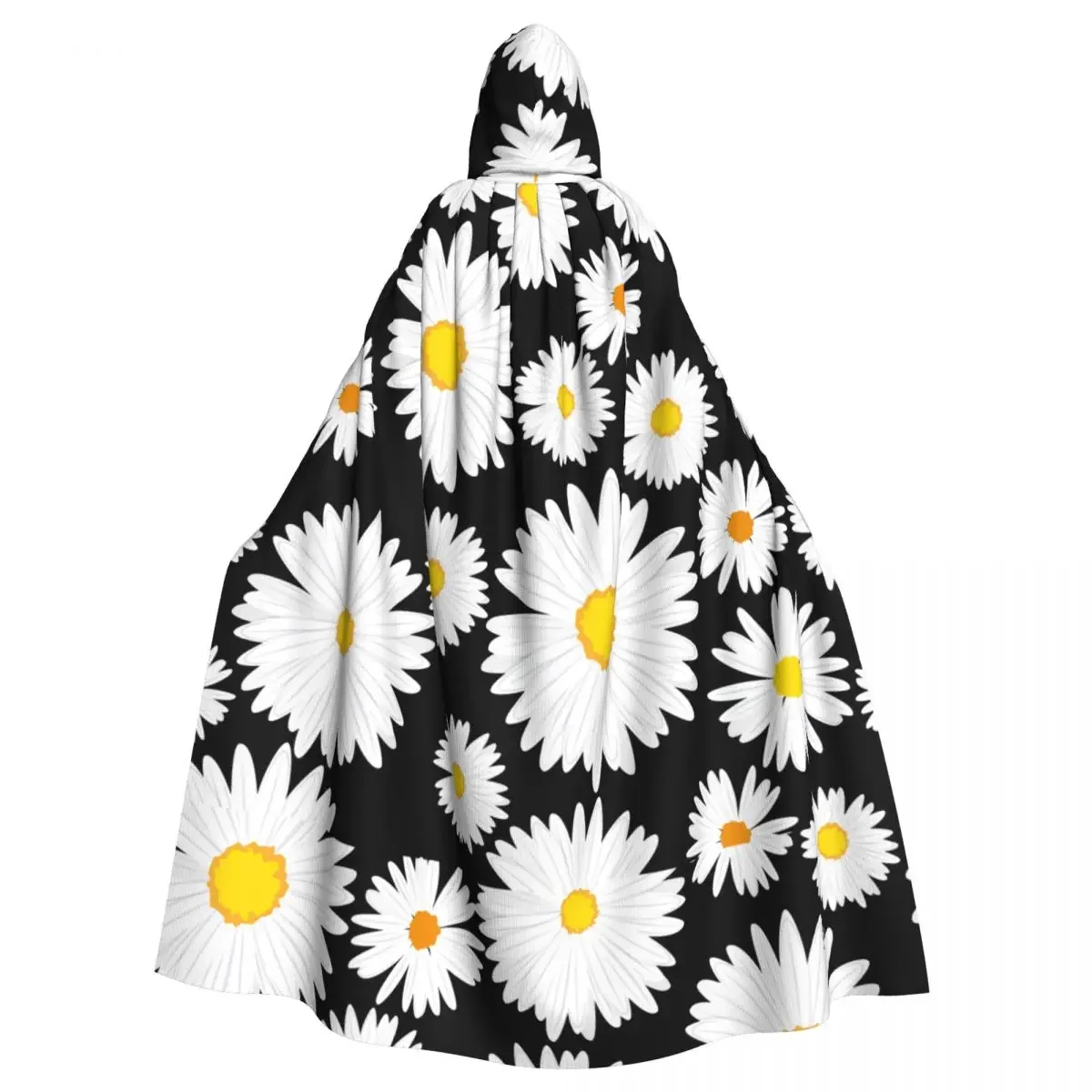 Adult  Cape Hooded White Daisies Flowers Medieval Costume Witch Wicca Vampire Carnival Party