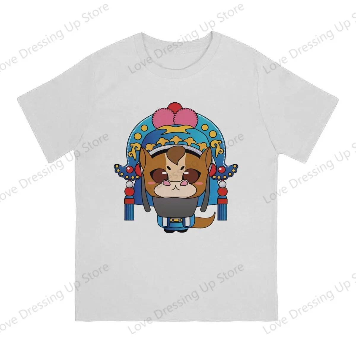 100% Cotton T-shirt Loose Men T Shirts Chinese Zodiac Horse illustrated Chinese Beijing Opera Style Summer Casual Short Sleeves