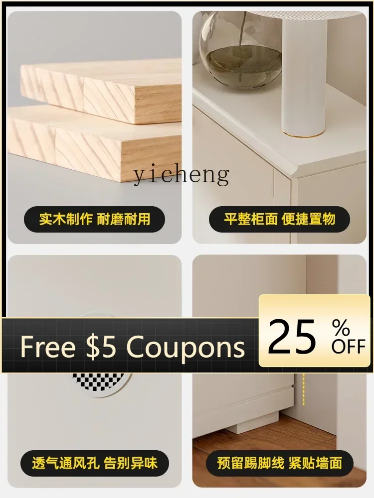 GZ Ultra-Thin Home Tilting Shoe Cabinet Door Home Solid Wood Porch Entrance Foyer Narrow Wall-Free Installation
