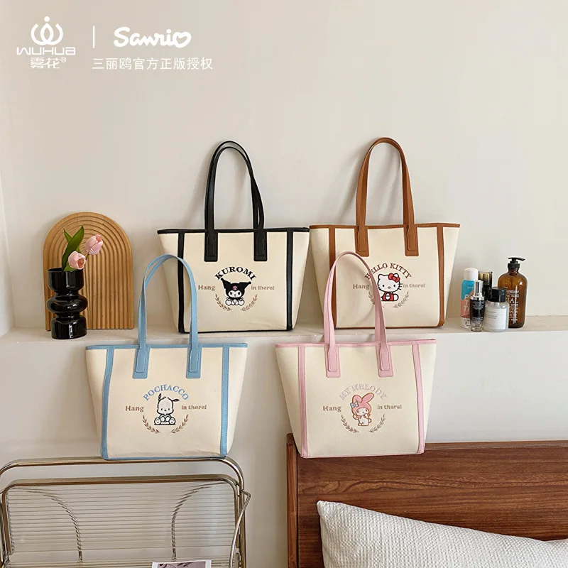 

Sanrio Nhello Kitty Kuromi Large Capacity Single Shoulder Shopping Bagmy Melody Cinnamoroll Tote Bag Girl Heart Mommy Bag Gifts