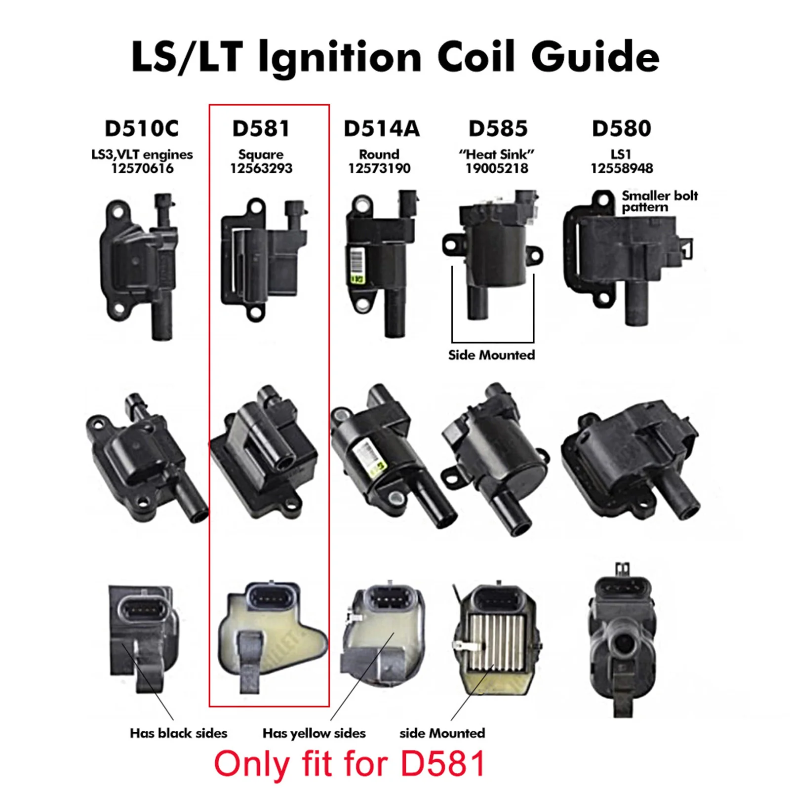 ل LS D581 12558693 مجموعة دعامة لفائف مربعة ، لسيارة شيفروليه 4.8L 5.3L 5.7L 6.0L 6.2L 7.0L V8 #2