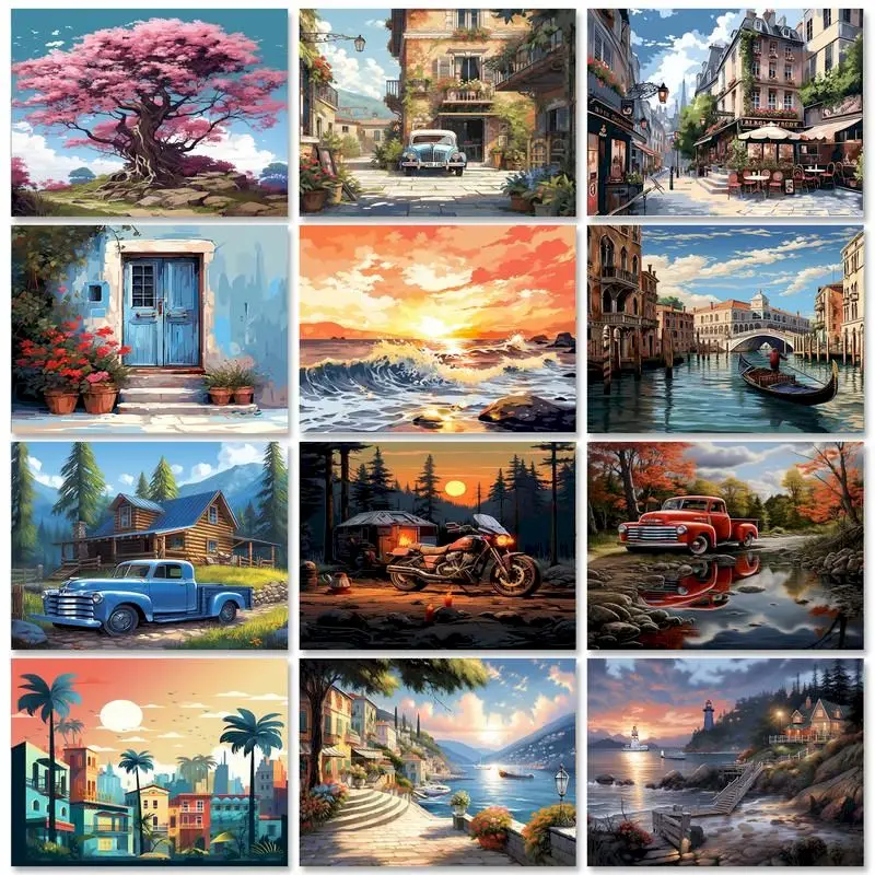 

CHENISTORY Oil Painting Seaside House Drawing On Canvas HandPainted Art Gift DIY Pictures Coloring By Number Kits Home Decoratio