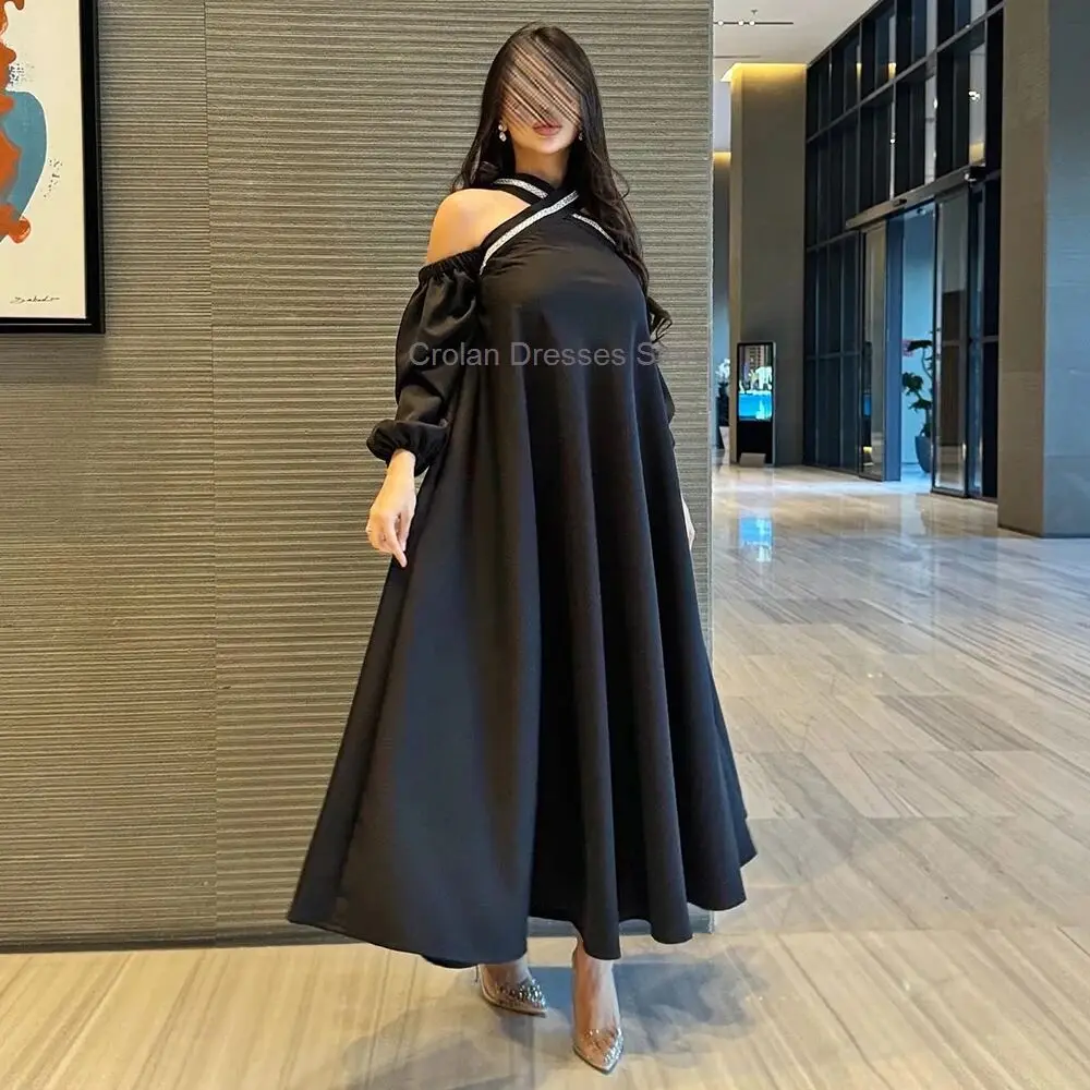 Black A-Line Jersey Off the Shoulder Evening Dress Elegant Saudi Arabia Formal Prom Gowns for Pregnant Woman Ankle Length