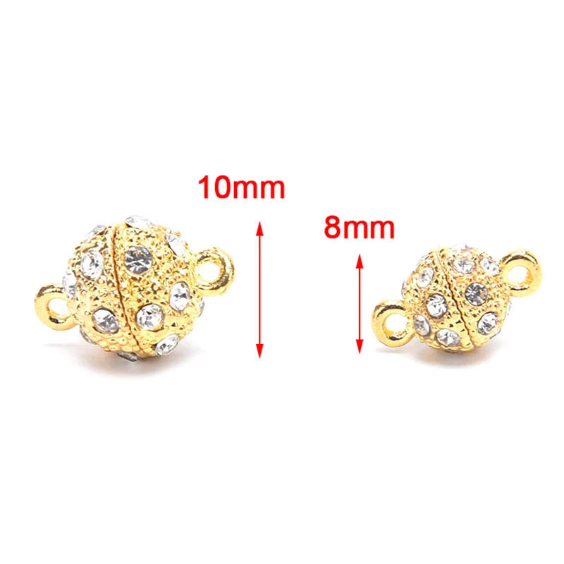 5pcs DIY Jewlery Make Rhinestone Paved Round Metal Magnet Clasps Hook 8/10mm Bracelet/Necklace Strong Magnetic Connection Clasps