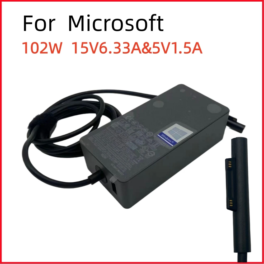 Adaptador de CA genuino de 102W 15V 6.33A para Microsoft Surface Go 3, 2, 1, Surface Pro 9, 8, 7, 6, 5, 4, 3, cargador para portátil de 102W