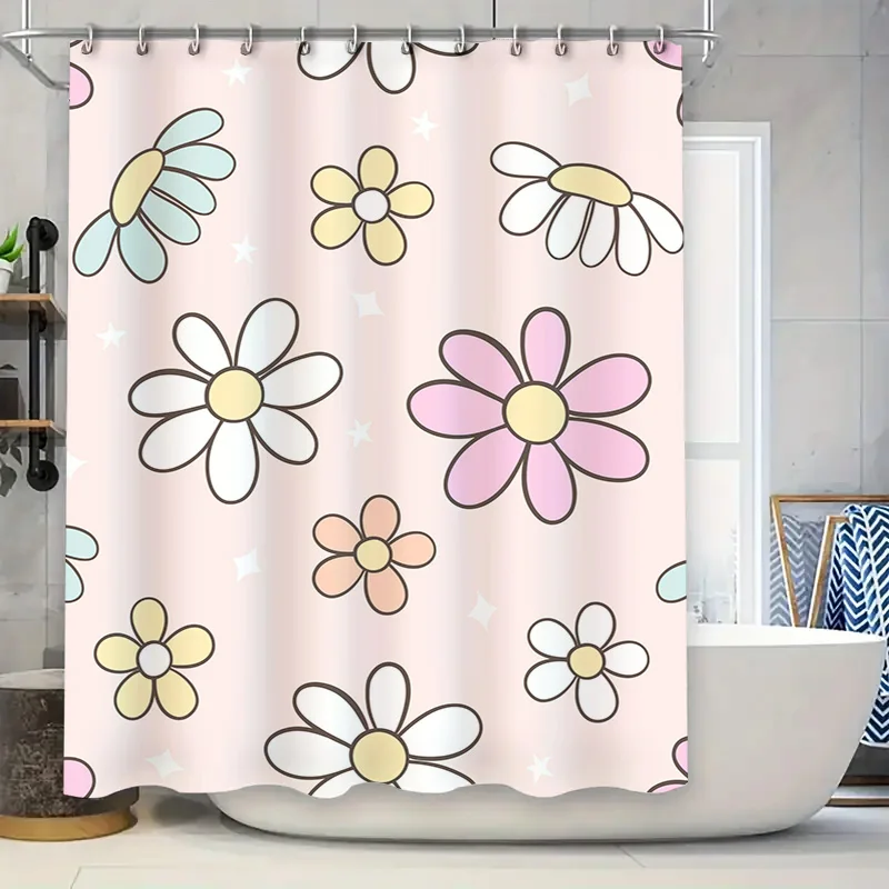 

Floral Print Shower Curtain Pink Blue Blossoms Waterproof Bath Decoration for Home Bathroom Decorations Set 180x245cm