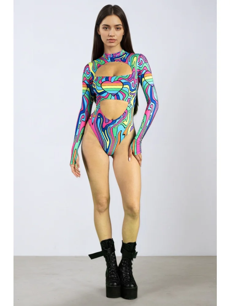 

Carnival Fashion Sexy Slim Fit Ladies Sexy Swimsuit Fabric Comfortable Trendy Rainbow Color Bodysuit Role Play Party Costume