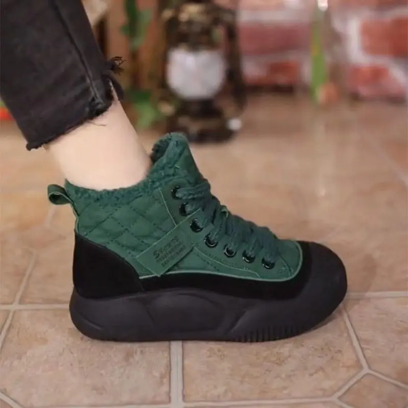 【شتاء 2025] أحذية الثلوج عالية الجودة للنساء أحذية رياضية مبطنة بالفرو الحراري مقاومة للانزلاق أحذية الكاحل أحذية كاجوال دافئة