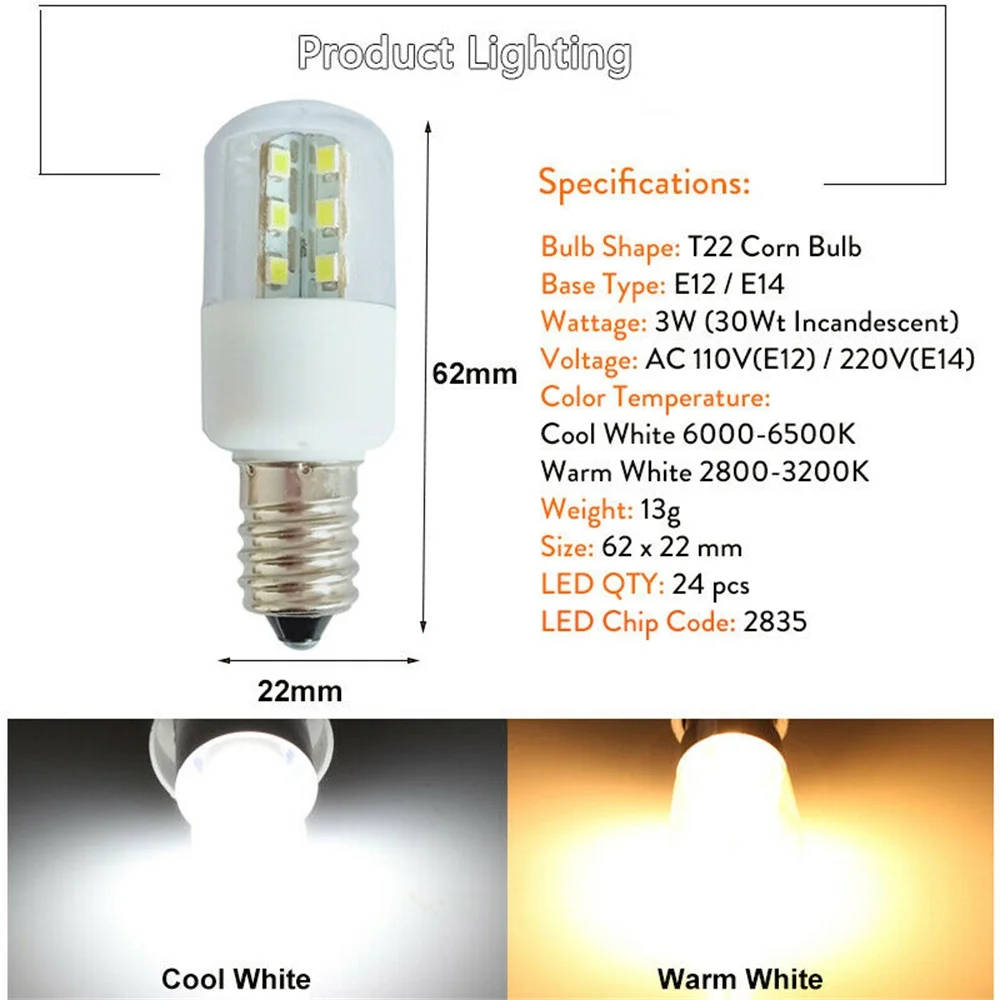 Lâmpadas led milho e12/e14 110v 220v 5050smd forno de micro-ondas iluminação mini 3w lâmpadas noite decoração para casa branco fresco/quente