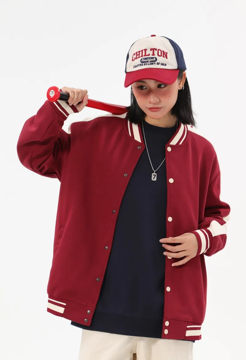 

Женская весенняя бейсбольная куртка-бомбер фиолетового цвета, средней длины, из шерстяного твила с блестками, с отложным воротником, на трех пуговицах, в стиле ретро, с защитой от дождя