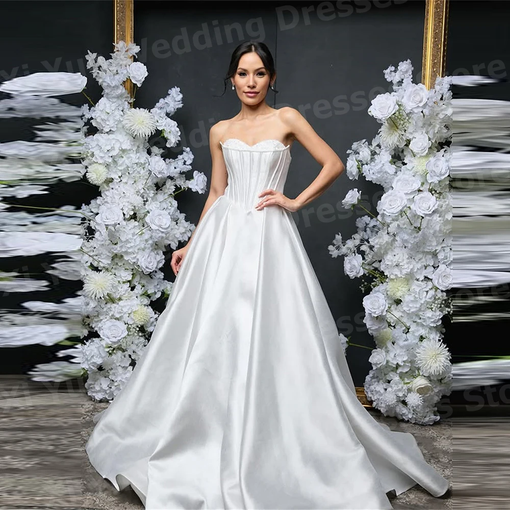 Anmutige A-Linie Brautkleider für Damen, rückenfrei, herzförmig, Vestidos De Novia, Brautkleider, maßgeschneidert, ärmellos, Hochzeitskleid