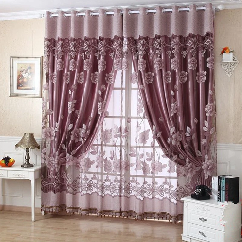 Curtains finished products simple modern pastoral curtain gauze double bedroom living room heat insulation all shading