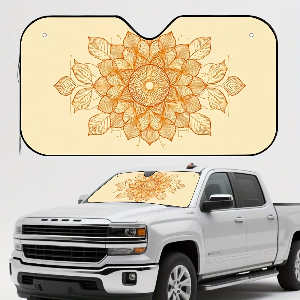 One Piece Of A Two-Dimensional Flat Floral Mandala Car Sunshade – Fashionable And Collapsible, It Helps Maintain A Cool Temperat